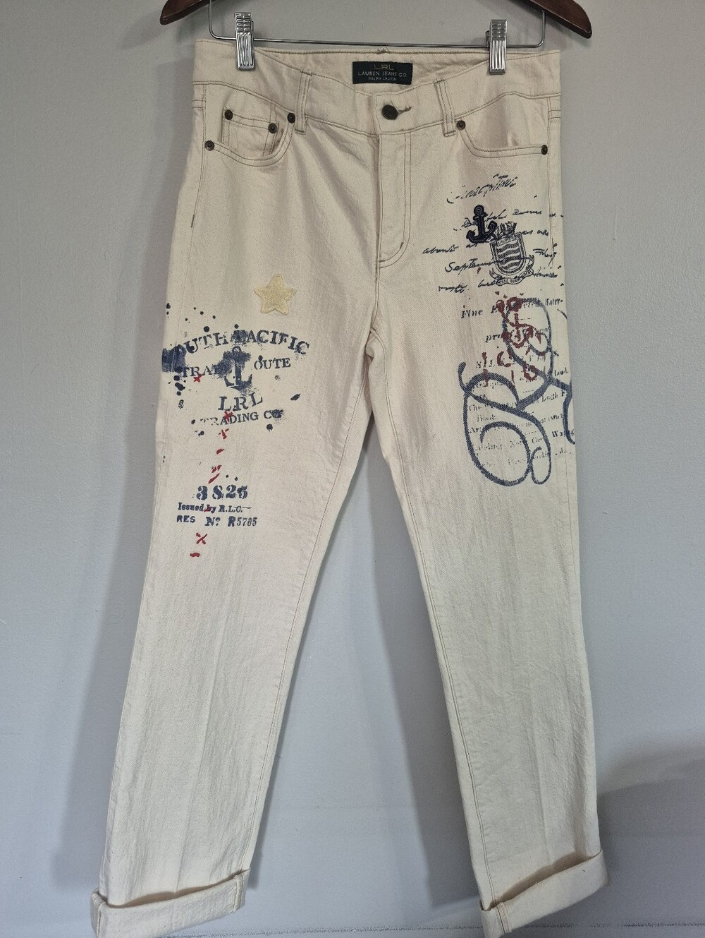 Lauren Ralph Lauren Sailing Pants Printed Patched Size 4